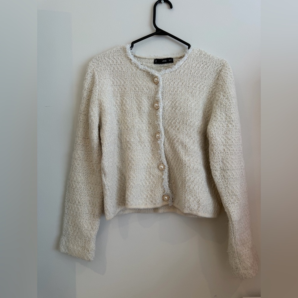 Mango Textured Cream Cardigan